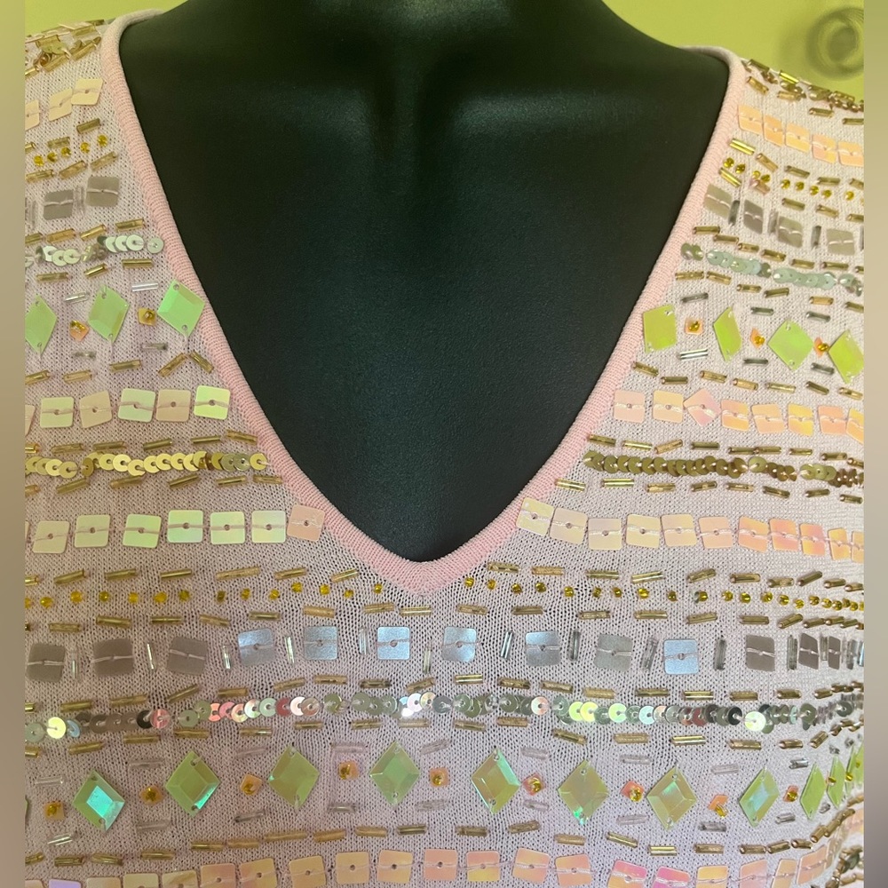 Vintage Joseph A Sequin Iridescent Pink Tank Top Fits like M/L - Picture 4 of 7